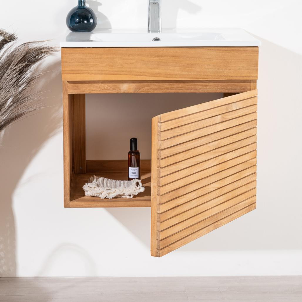 Meuble salle de bain en teck et céramique Aktual 60 cm