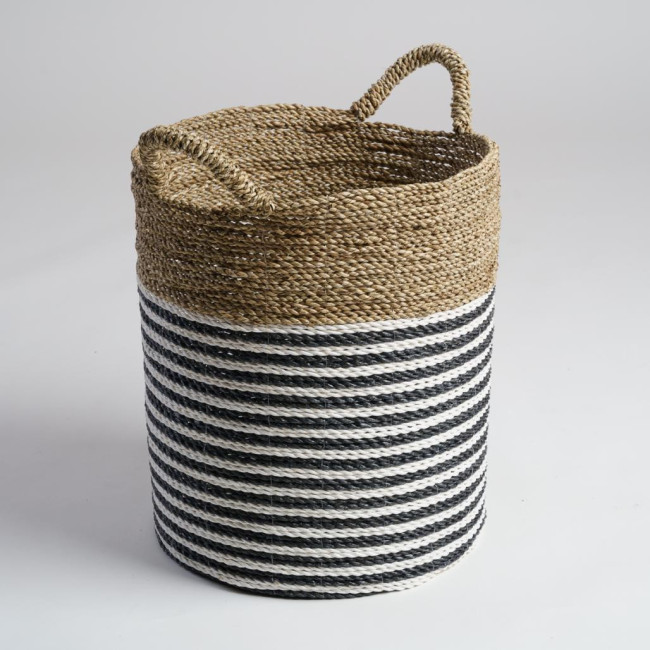 Cesta en junco de mar blanco y negro L Pika
