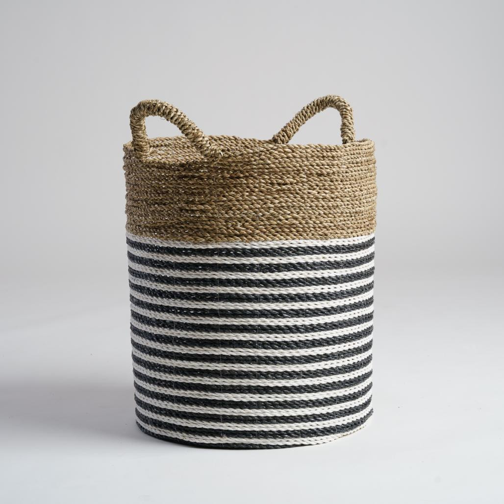 Cesta en junco de mar blanco y negro L Pika Cesta en junco de mar blanco y negro L Pika