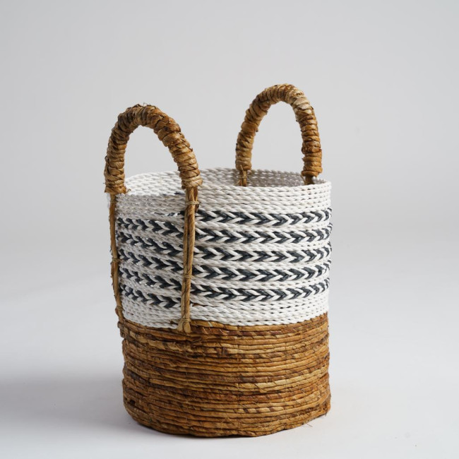 Cesta con asas de fibra vegetal blanco S Sookie