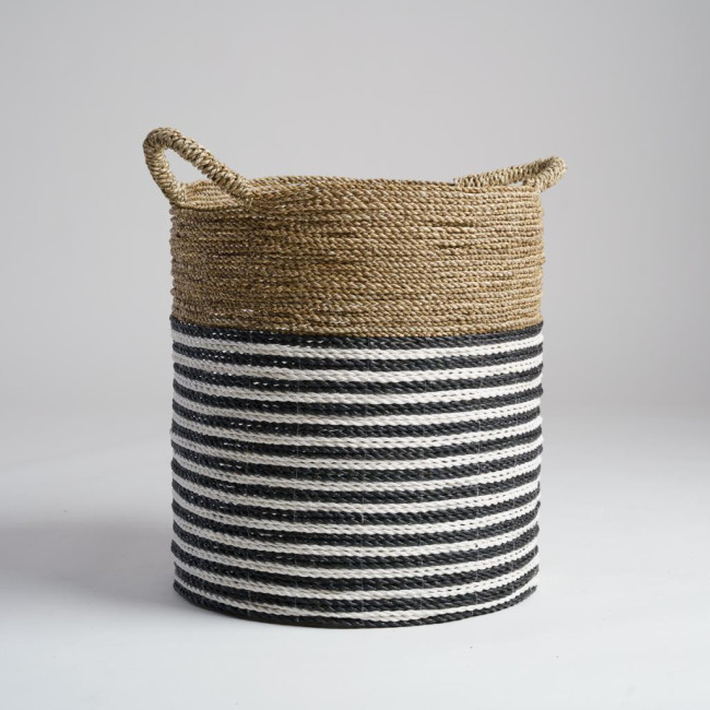 Cesta grande en junco de mar blanco y negro XL Pika