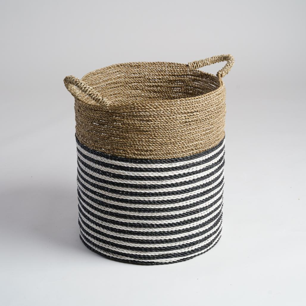 Cesta grande en junco de mar blanco y negro XL Pika