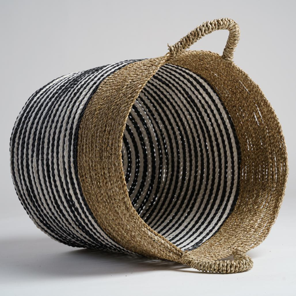 Cesta grande en junco de mar blanco y negro XL Pika