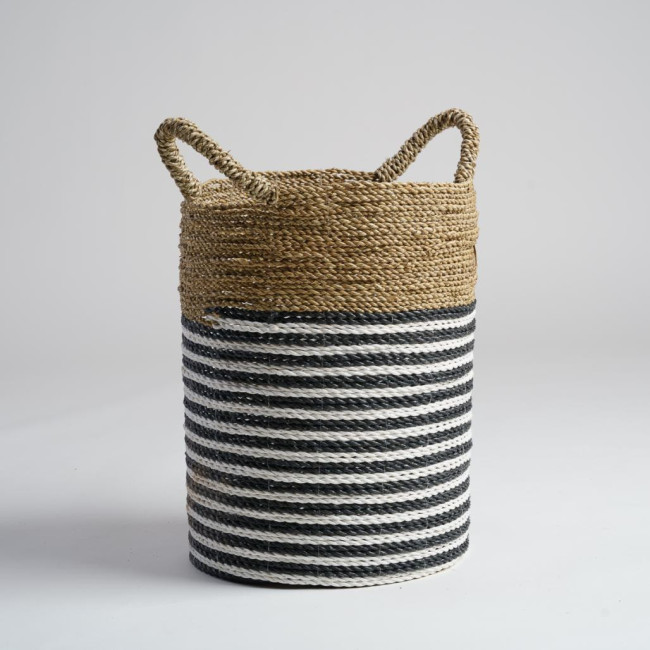 Cesta en junco de mar blanco y negro M Pika