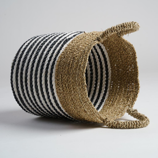 Cesta en junco de mar blanco y negro S Pika