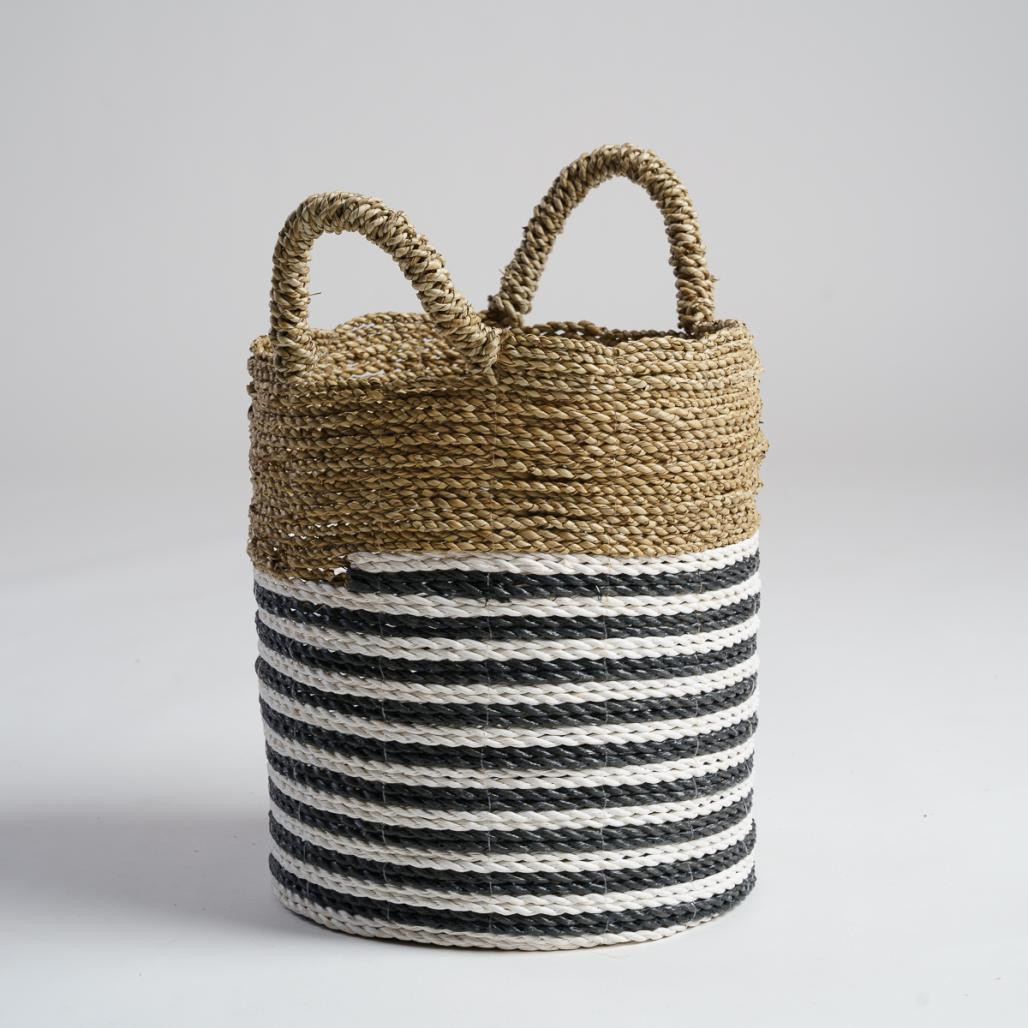 Cesta en junco de mar blanco y negro S Pika Cesta en junco de mar blanco y negro S Pika