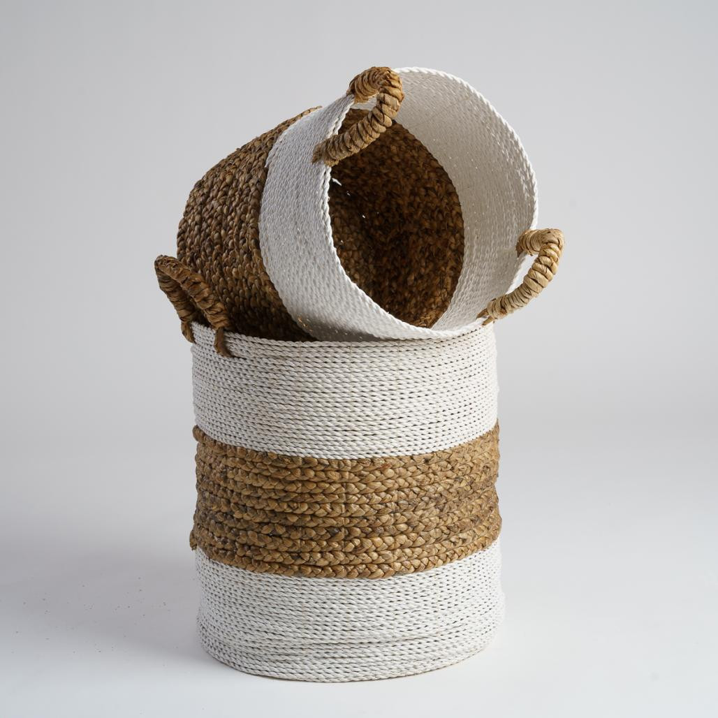 Paniers en jacinthe d'eau écru et marron XL-M Mizu (x2) Paniers en jacinthe d'eau écru et marron XL-M Mizu (x2)