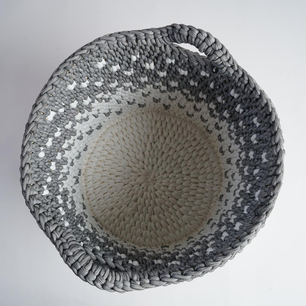 Gran cesta de cuerda gris y blanco L Elly