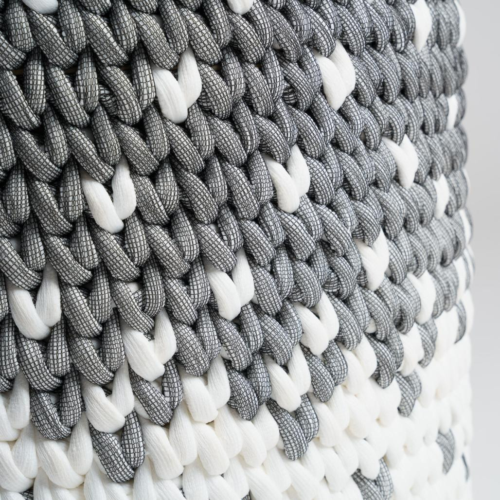 Gran cesta de cuerda gris y blanco L Elly