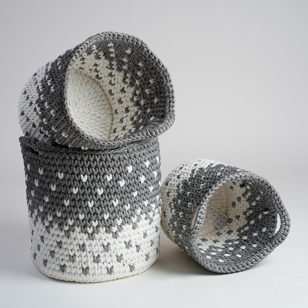 Gran cesta de cuerda gris y blanco L Elly