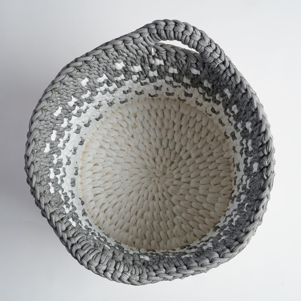Gran cesta de cuerda gris y blanco M Elly