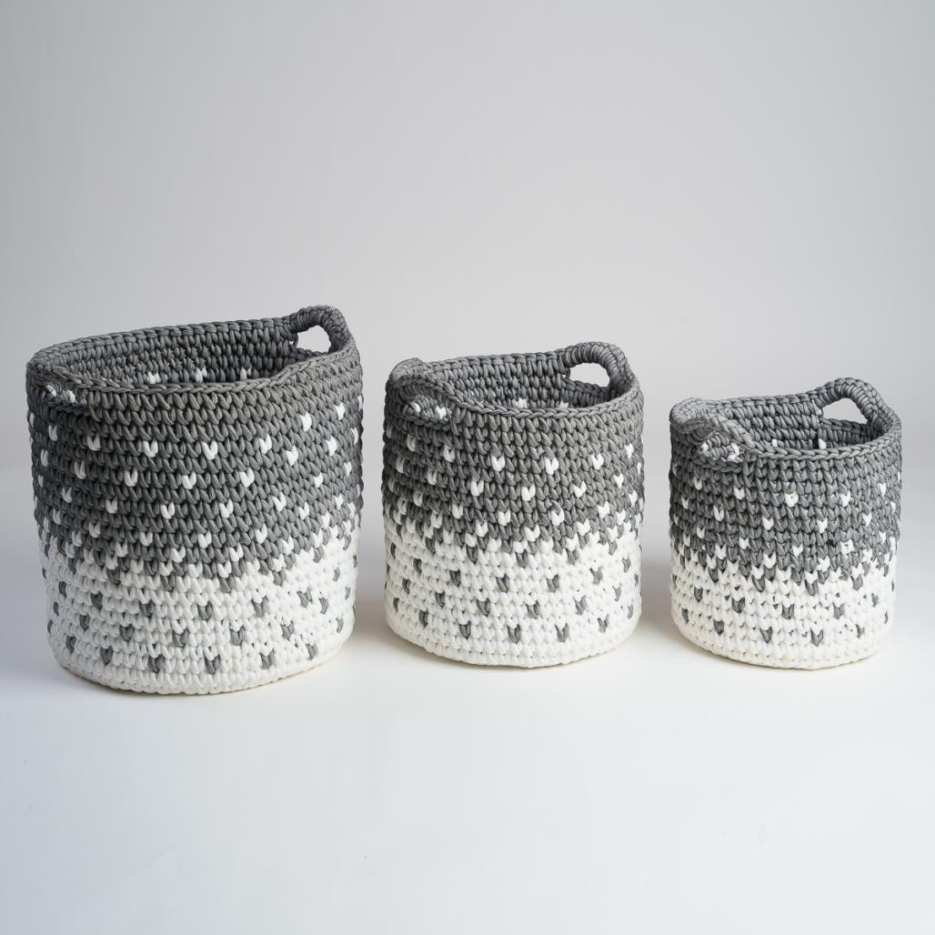 Gran cesta de cuerda gris y blanco M Elly