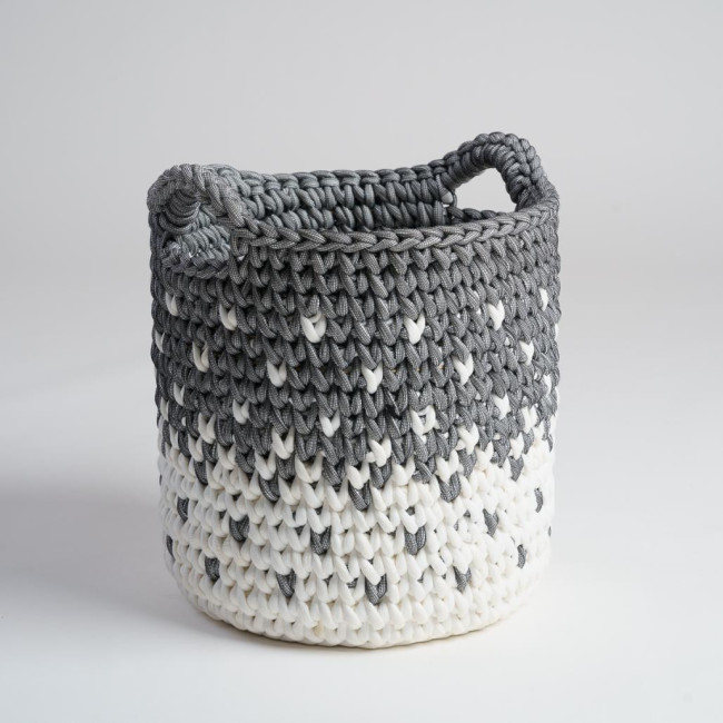 Cesta de cuerda gris y blanco S Elly