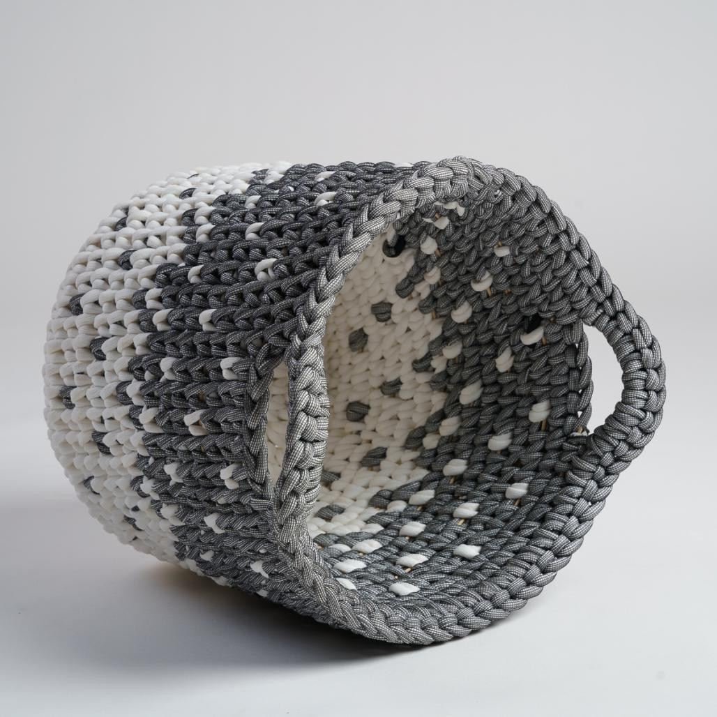 Cesta de cuerda gris y blanco S Elly