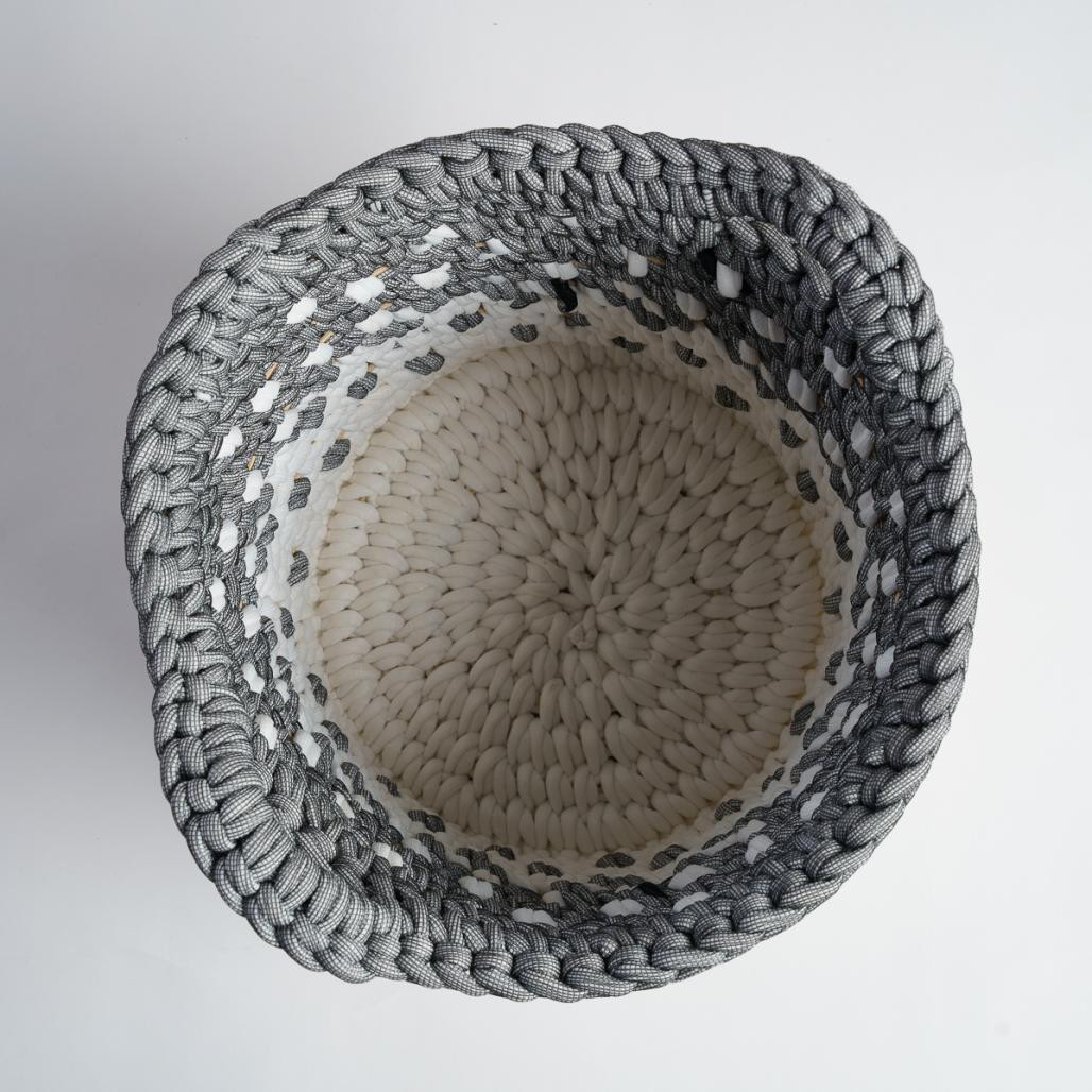 Cesta de cuerda gris y blanco S Elly