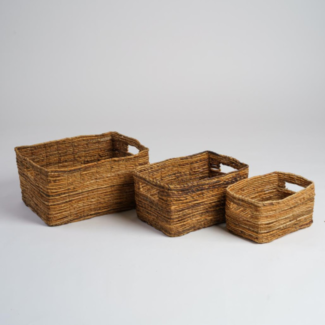 Lote de 3 cestas de almacenamiento de mimbre rectangulares Sato