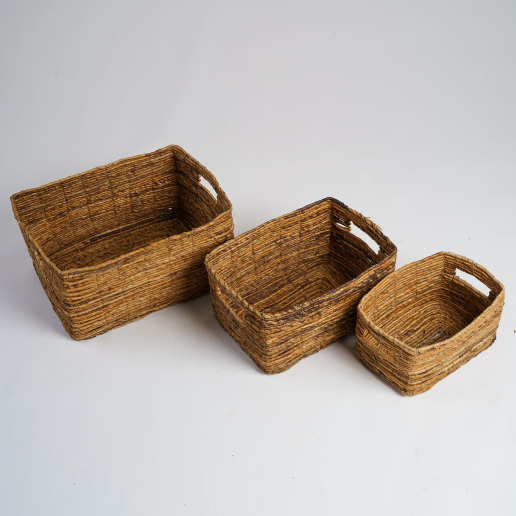 Lote de 3 cestas de almacenamiento de mimbre rectangulares Sato