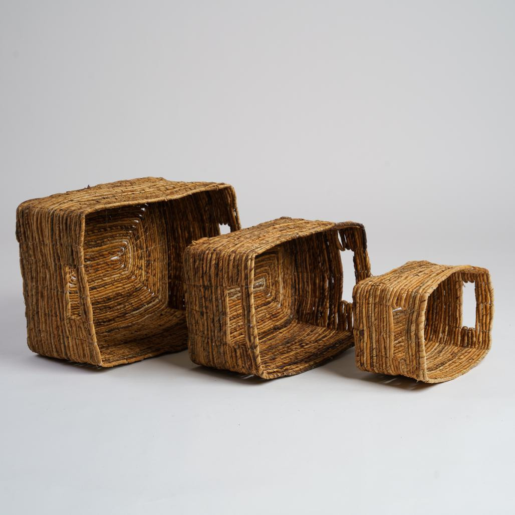 Lote de 3 cestas de almacenamiento de mimbre rectangulares Sato