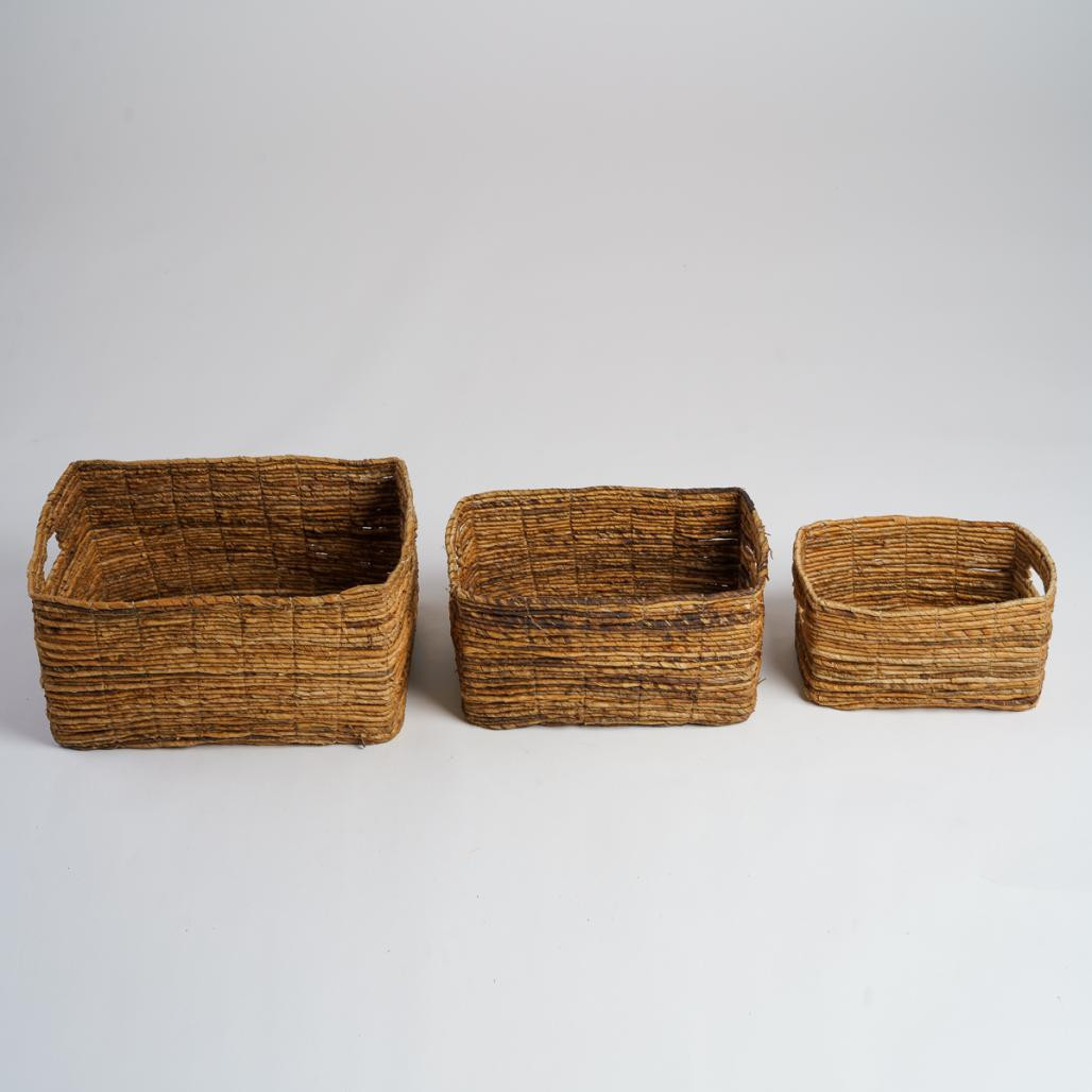 Lote de 3 cestas de almacenamiento de mimbre rectangulares Sato