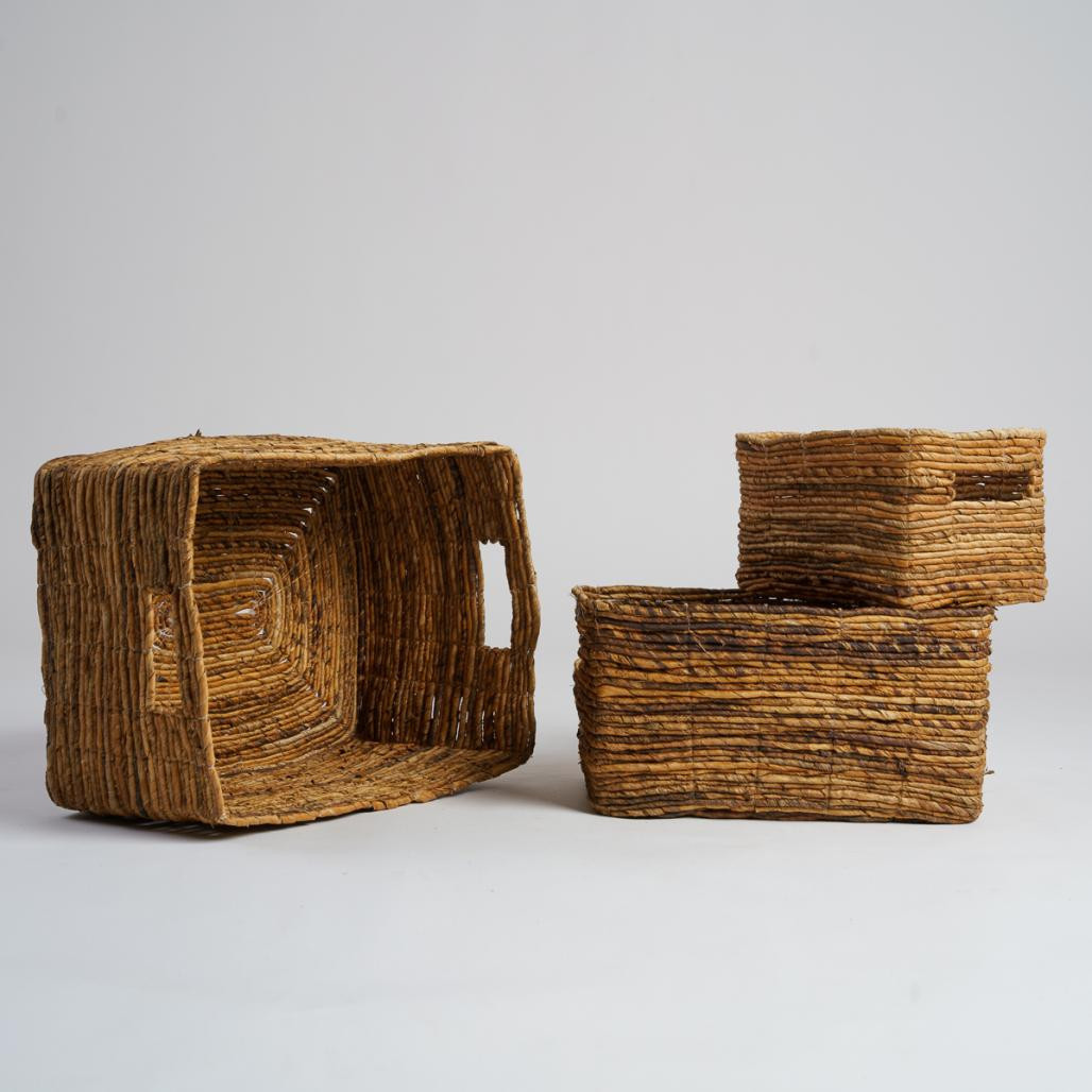 Lote de 3 cestas de almacenamiento de mimbre rectangulares Sato