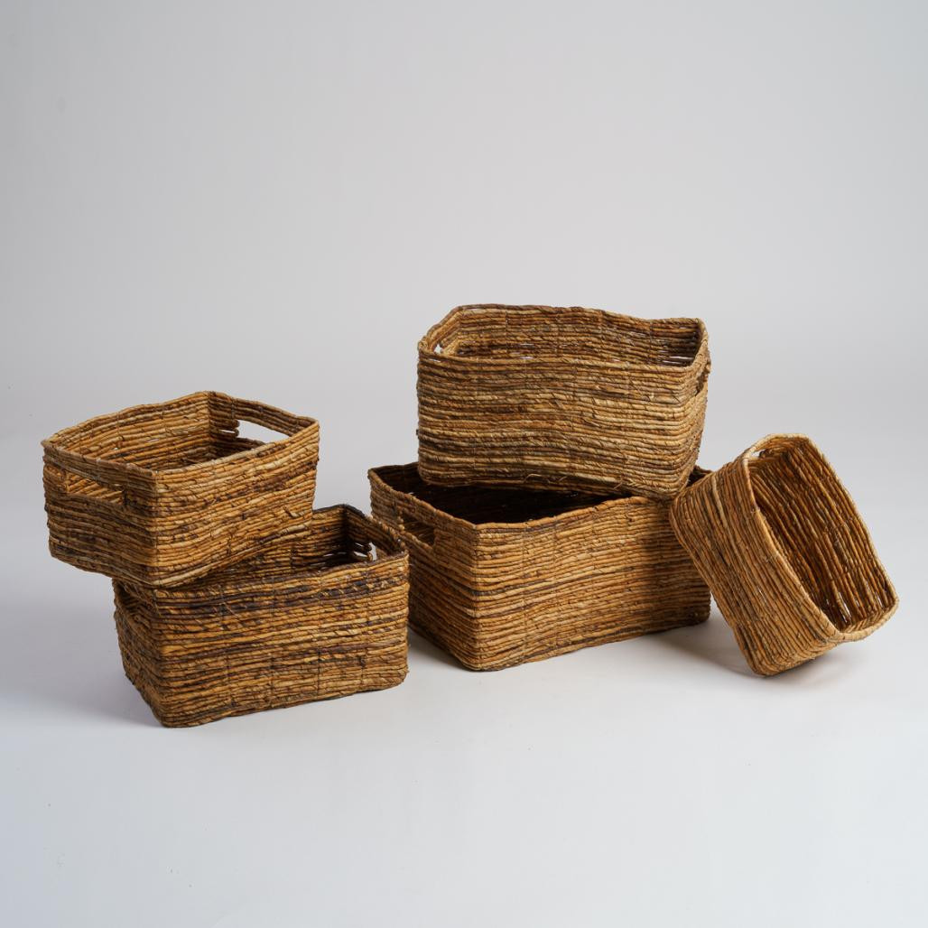 Lote de 3 cestas de almacenamiento de mimbre rectangulares Sato