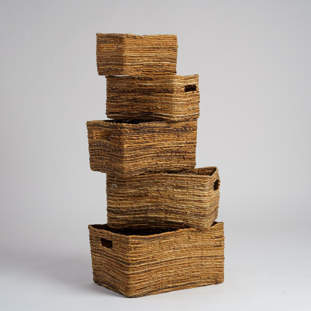 Lote de 3 cestas de almacenamiento de mimbre rectangulares Sato