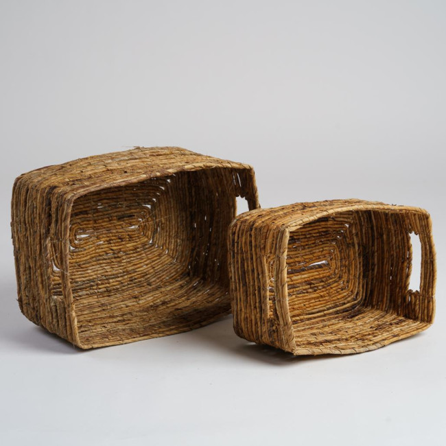 Juego de 2 cestas de almacenamiento de mimbre rectangulares Sato L