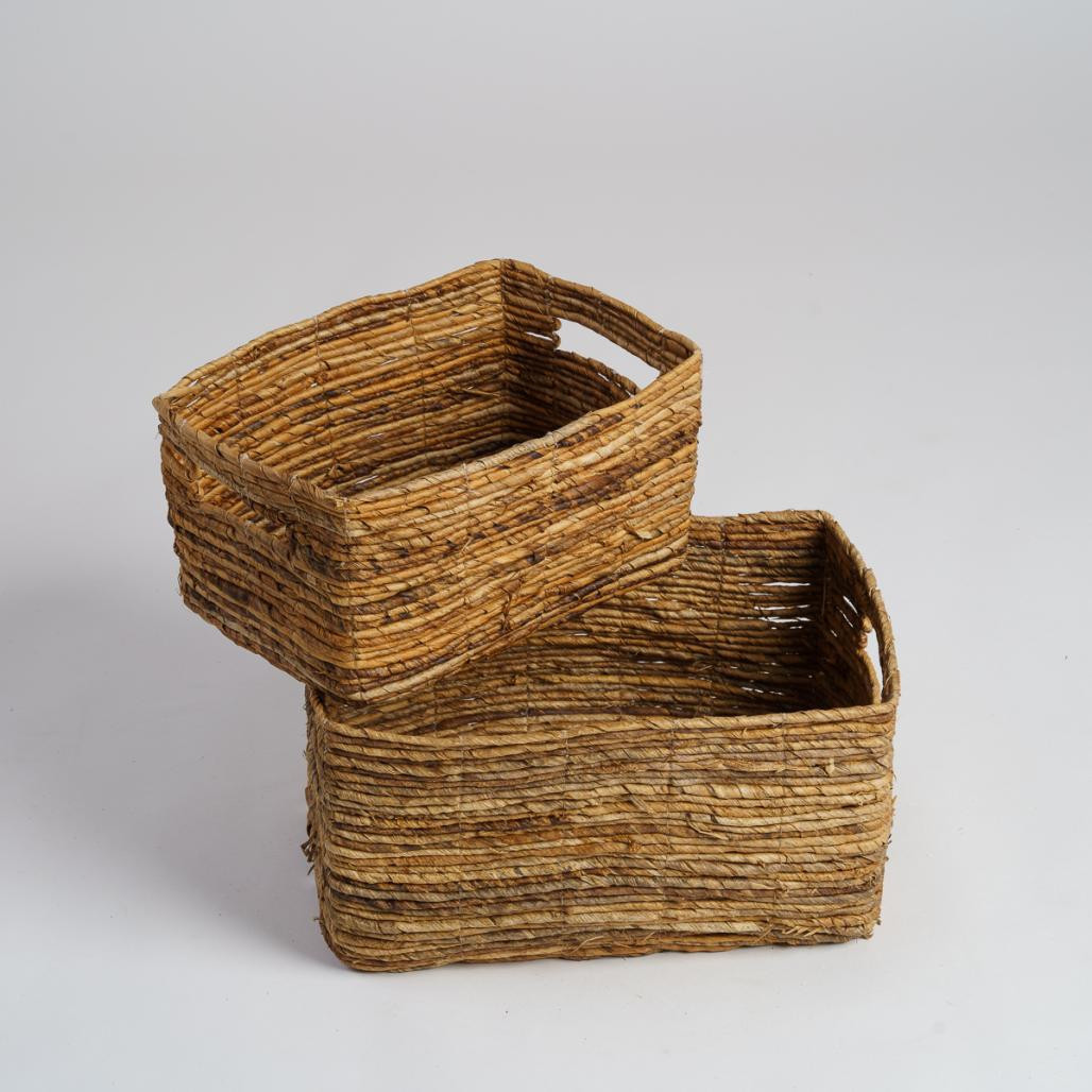 Juego de 2 cestas de almacenamiento de mimbre rectangulares Sato L