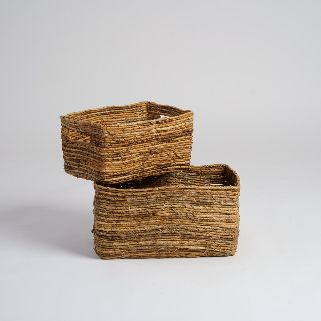 Juego de 2 cestas de almacenamiento de mimbre rectangulares Sato L
