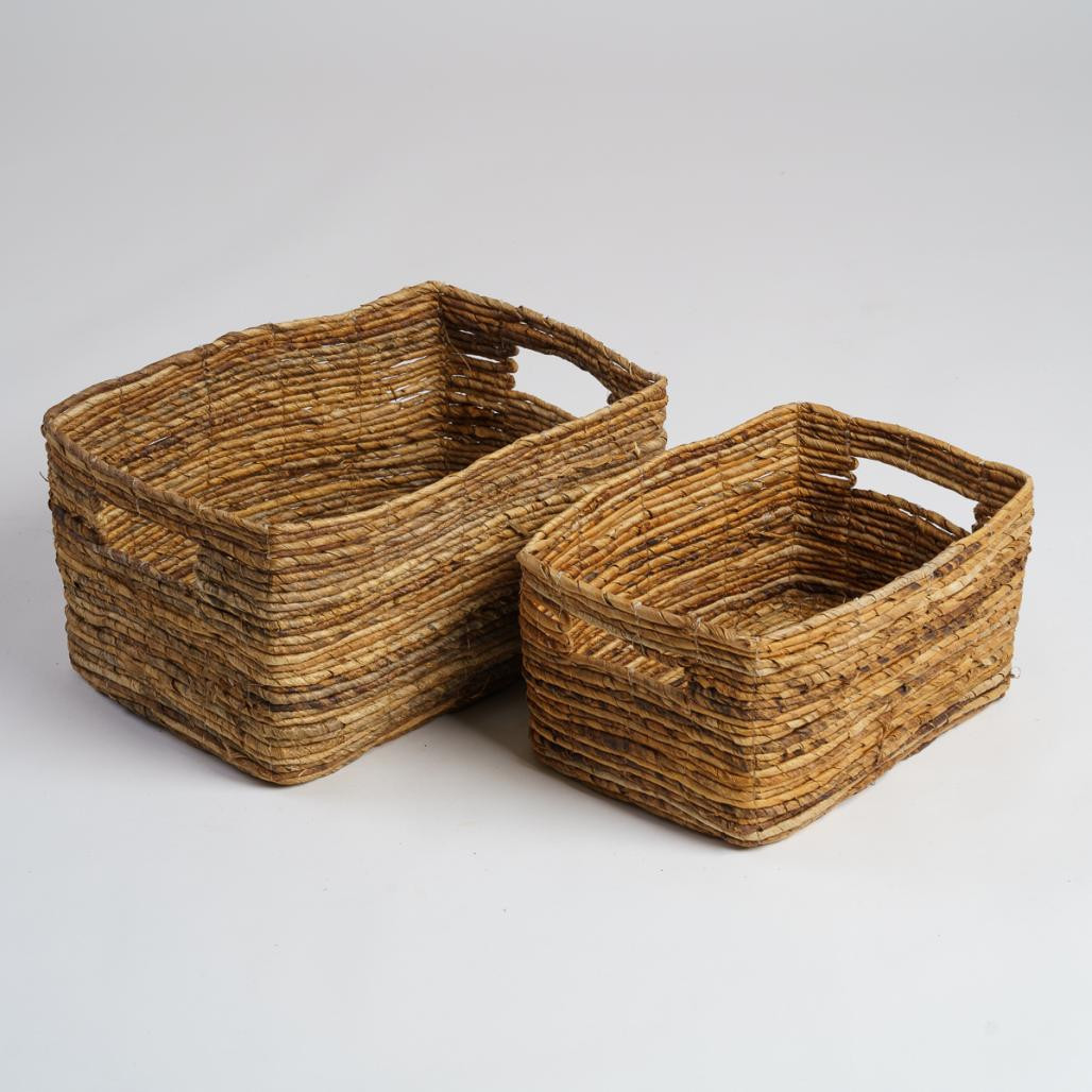 Juego de 2 cestas de almacenamiento de mimbre rectangulares Sato L