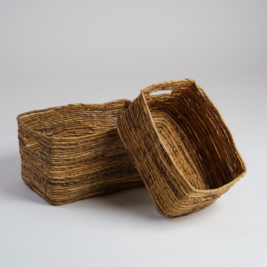 Juego de 2 cestas de almacenamiento de mimbre rectangulares Sato L
