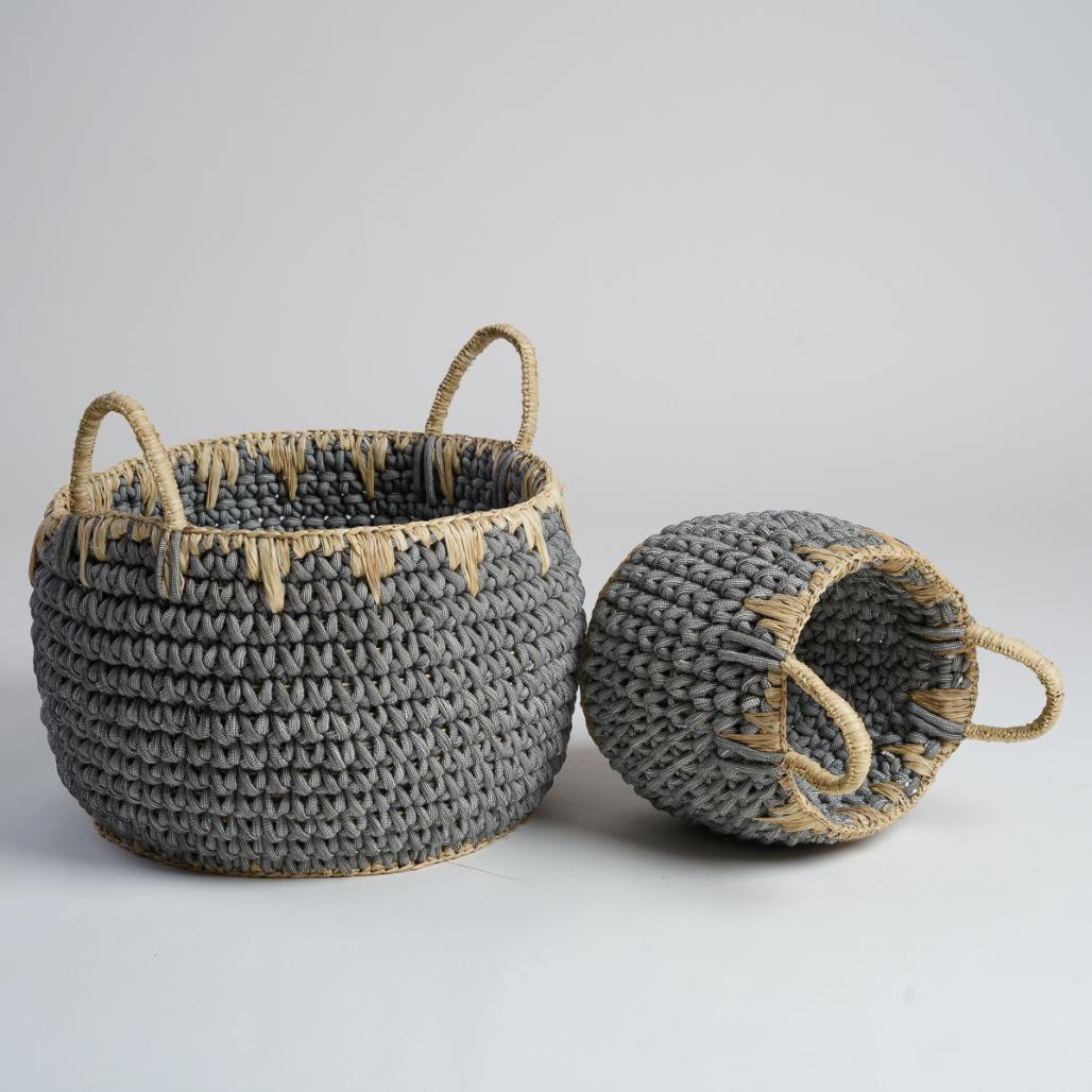 Ensemble de paniers en corde gris Eika Ensemble de paniers en corde gris Eika