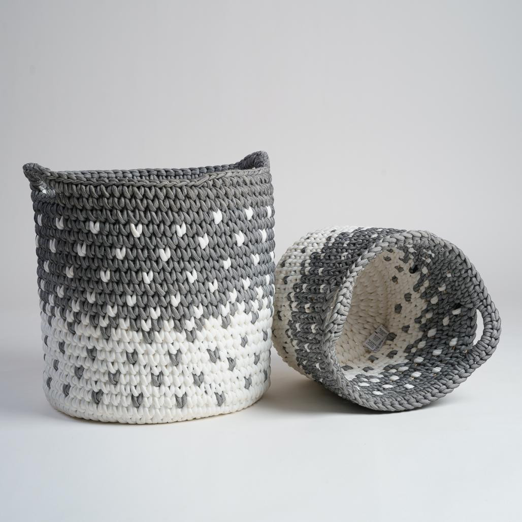 Lot paniers en corde gris et blanc Elly Lot paniers en corde gris et blanc Elly