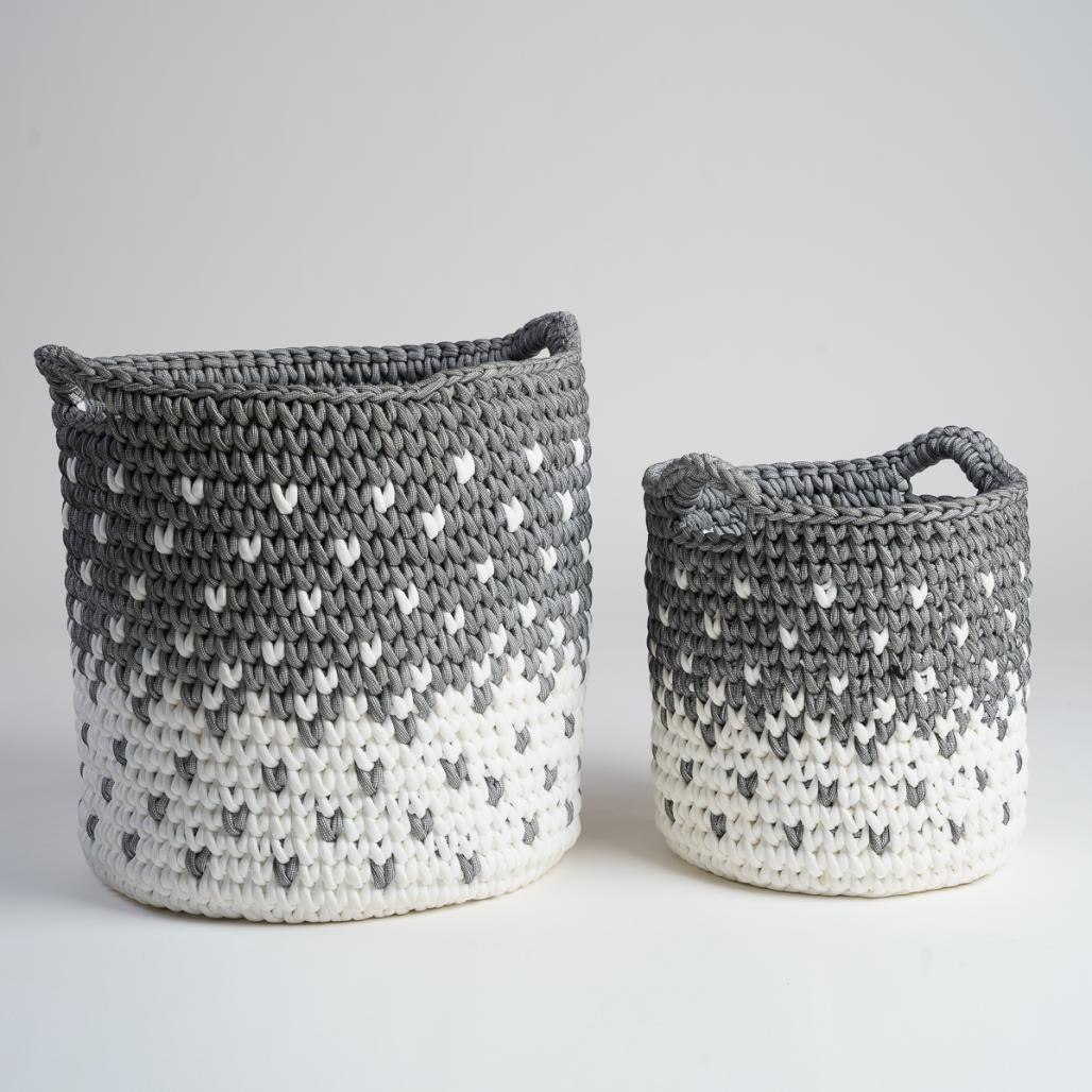 Lot paniers en corde gris et blanc Elly Lot paniers en corde gris et blanc Elly