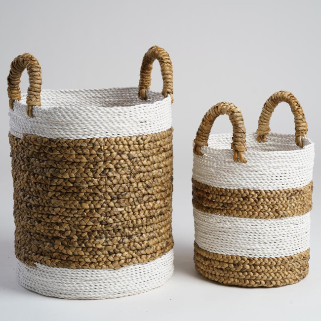 Paniers en jacinthe d'eau écru et marron L-S Mizu (x2)