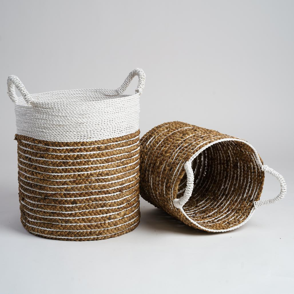 Lot de 2 paniers tressés en jacinthe d'eau XL-M Vito