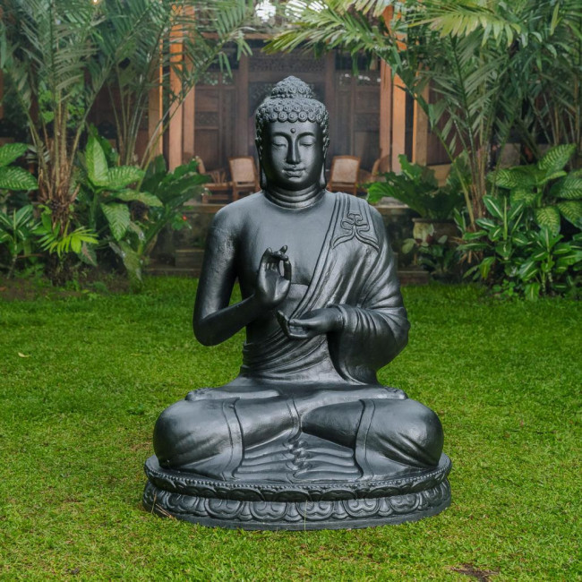 Estatua jardàn buda sentado de fibra de vidrio posición chakra 150 cm negra