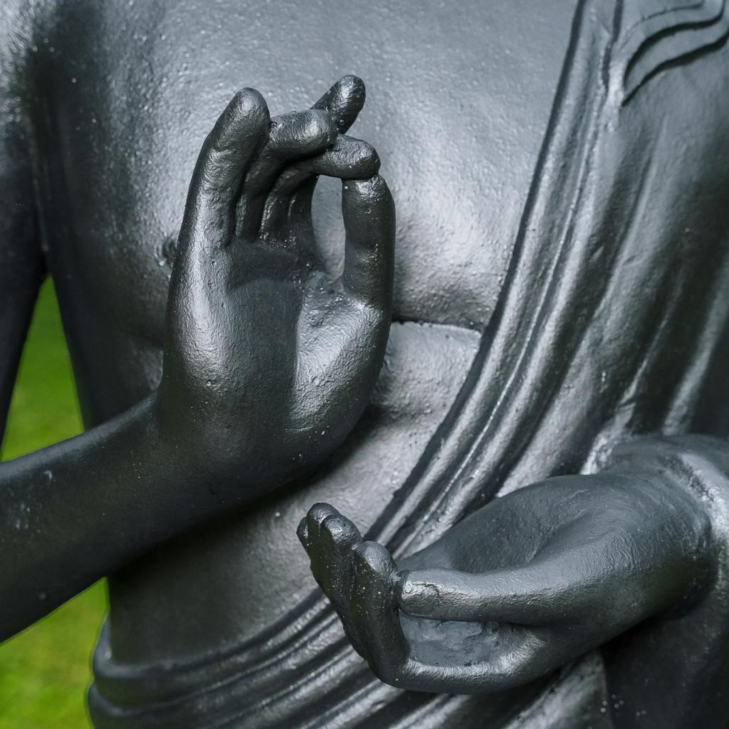 Estatua jardà­n buda sentado de fibra de vidrio posición chakra 150 cm negra