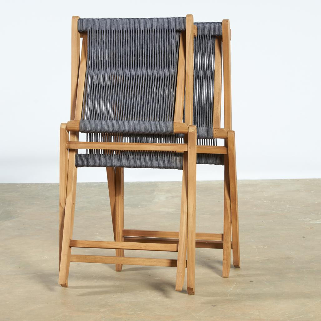 Lot de 2 chaises de jardin en teck et corde dark grey Kristo