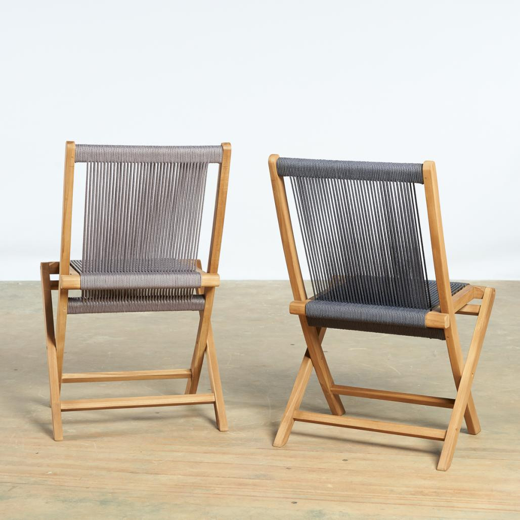 Lot de 2 chaises de jardin en teck et corde gris Kristo