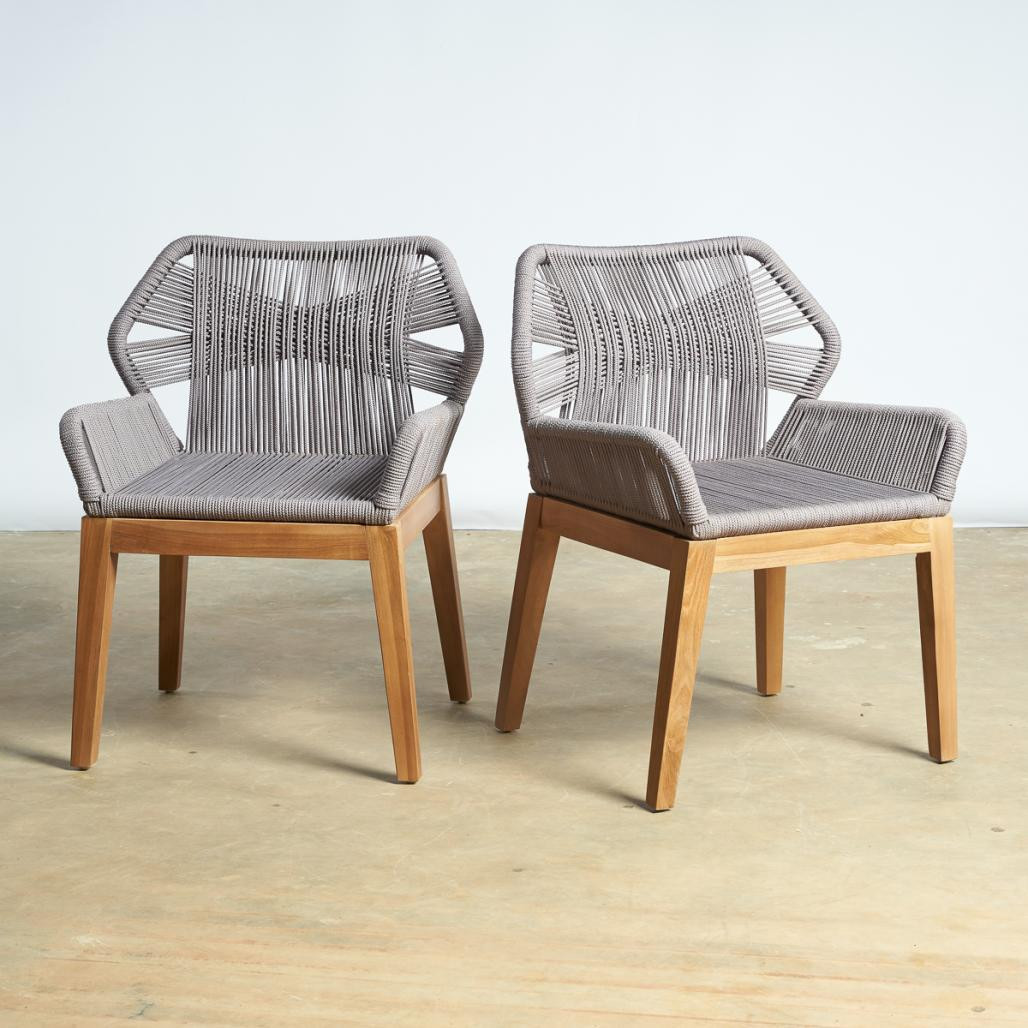 Silla de jardà­n de teca y cuerda gris Vera