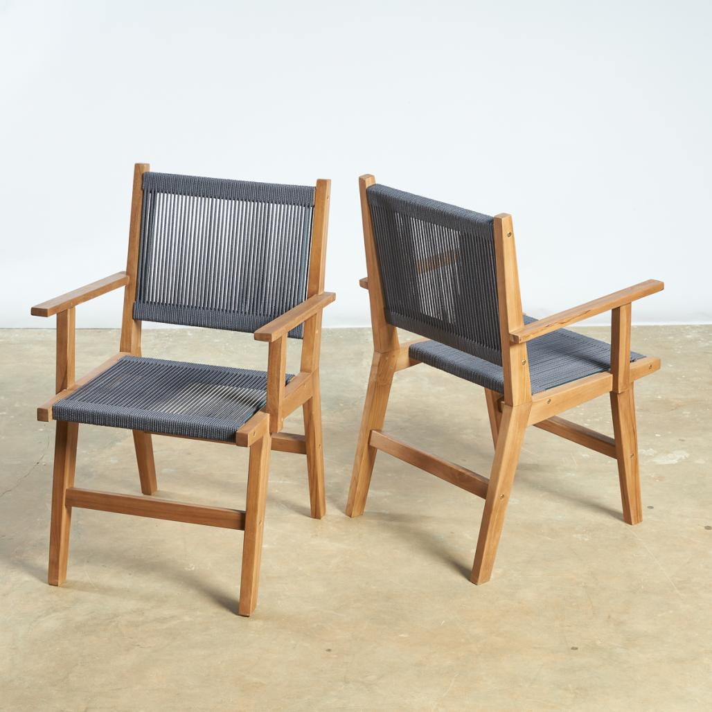 Sillón de jardà­n de teca y cuerda gris oscuro Cléo