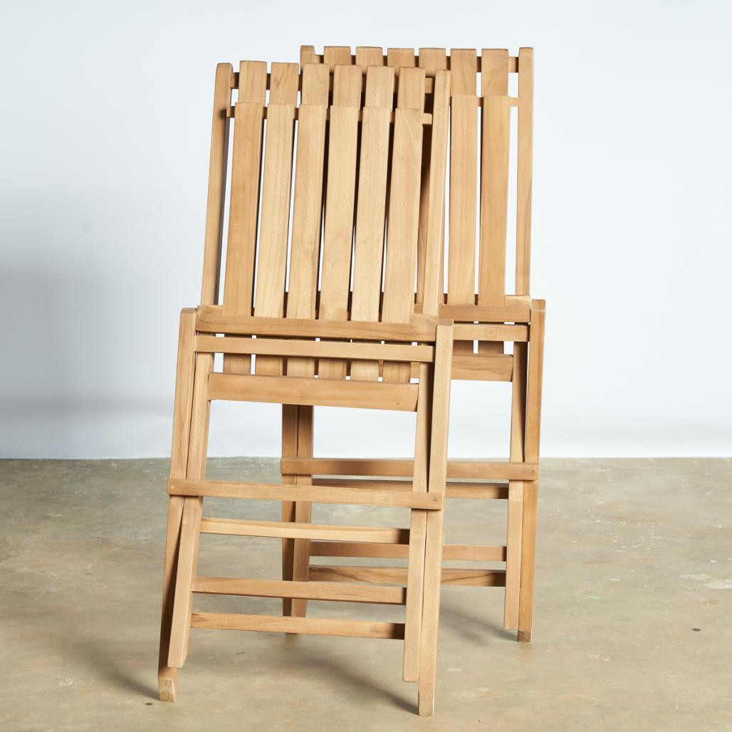 Ensemble table ronde en teck et 6 chaises pliantes