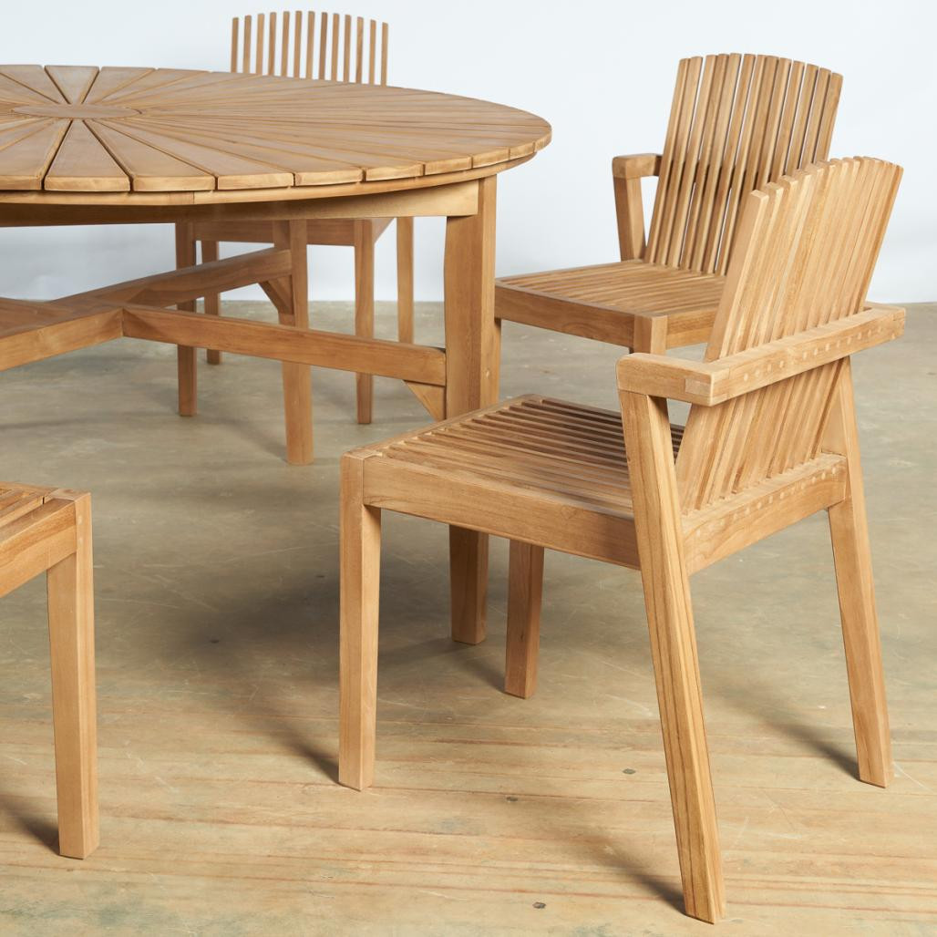Ensemble de jardin table ronde et 6 chaises en teck