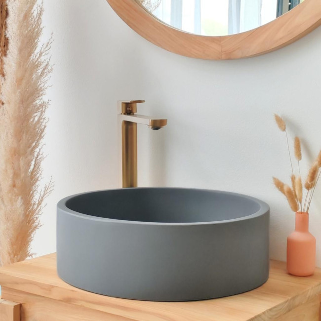 Lavabo de hormigón redondo 38cm gris oscuro Nox