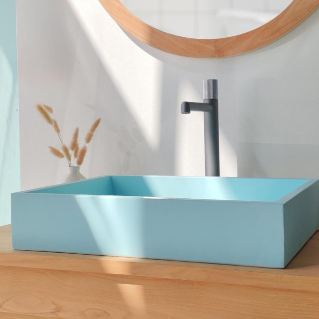 Lavabo rectangular de hormigón azul Okia