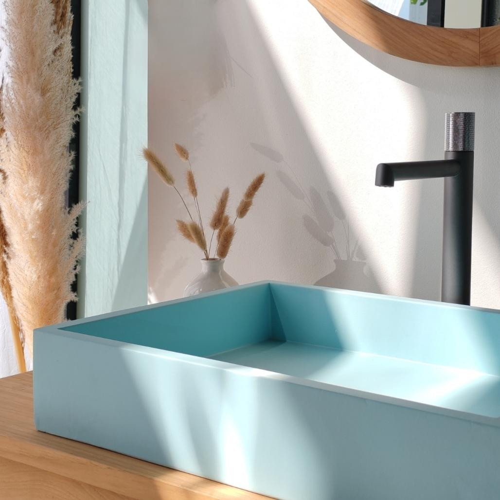 Lavabo rectangular de hormigón azul Okia