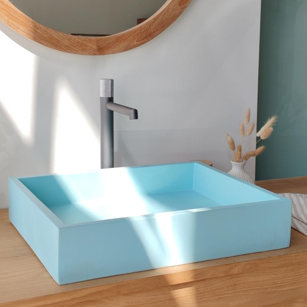 Lavabo rectangular de hormigón azul Okia