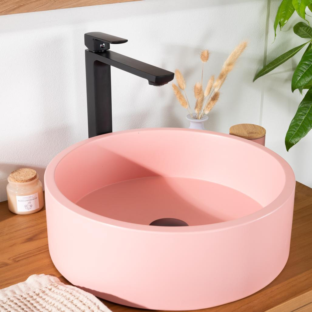 Lavabo de hormigón redondo 38cm rosa Nox