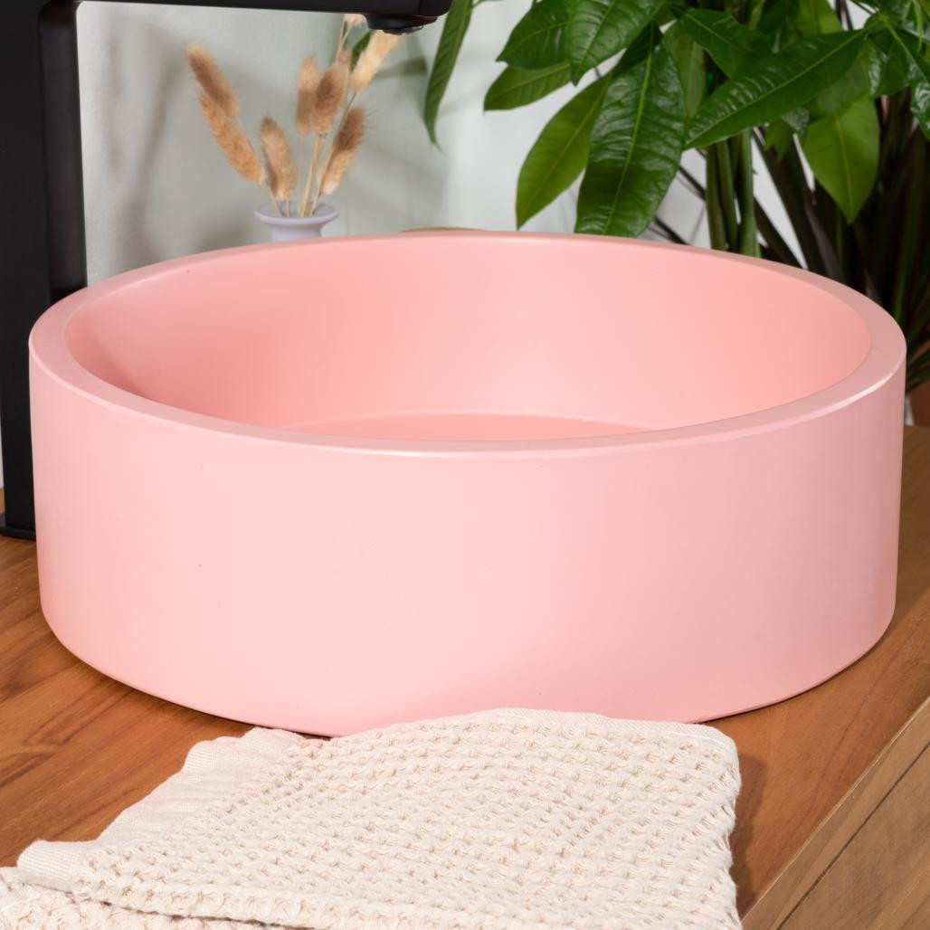 Lavabo de hormigón redondo 38cm rosa Nox